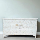 Mother Of Pearl Inlay Floral Design 7 Drawers Chest White | Mother Of Pearl Inlay Floral Design 7 Drawers Dresser Table White